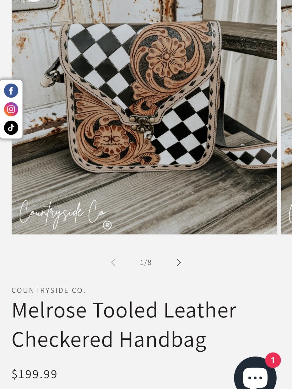 Western Black & Cream Tooled Leather Crossbody Bag - Picture 5 of 5